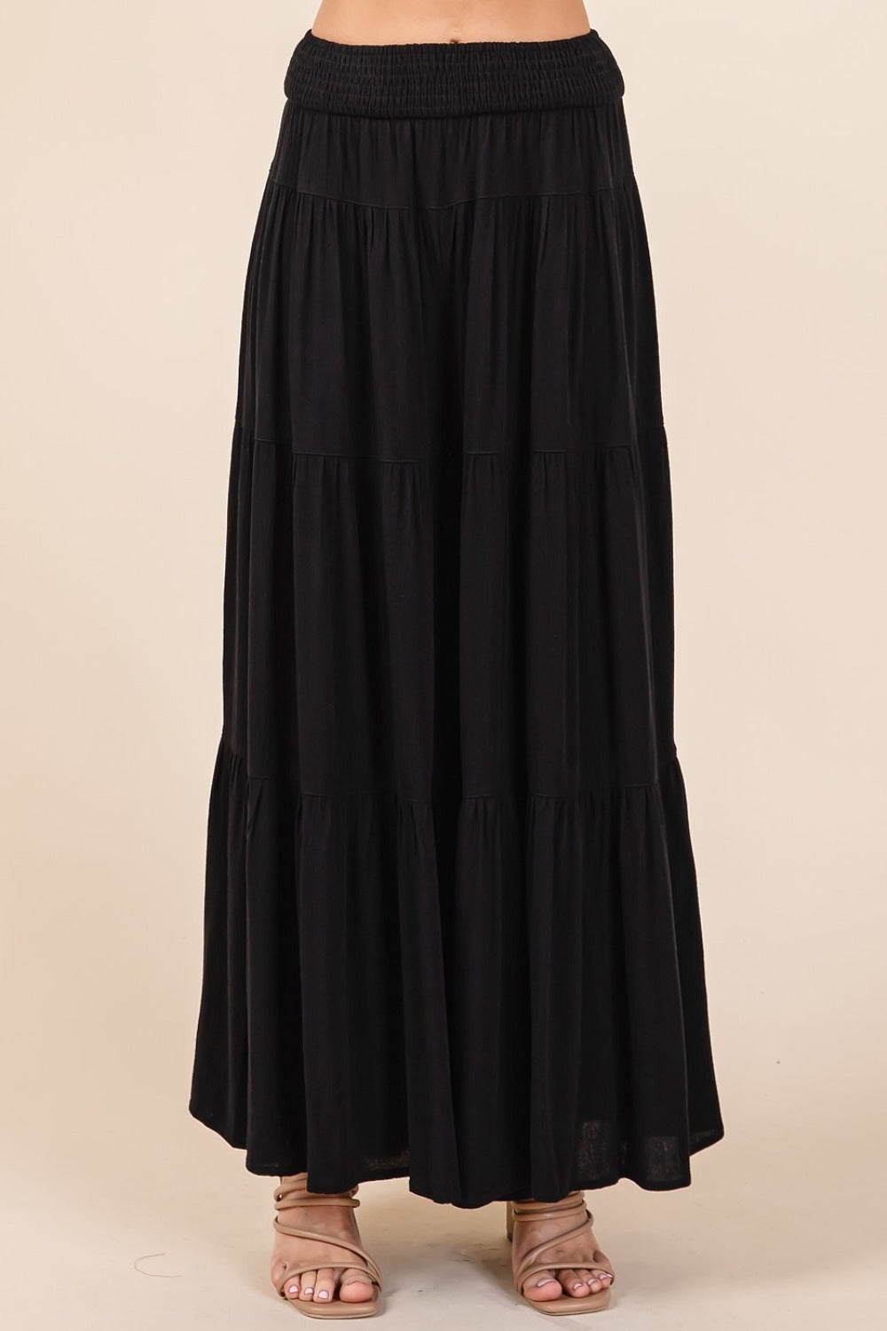 Mittoshop Tier Detail Smocked Elastic Waist Wide Leg Pants