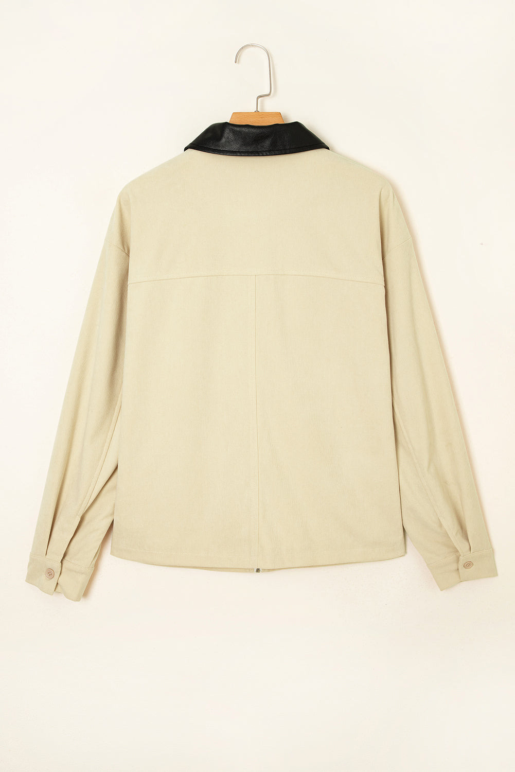 Parchment Contrast Leather Collar Textured Zip Up Jacket 04f226fdfcd1c153