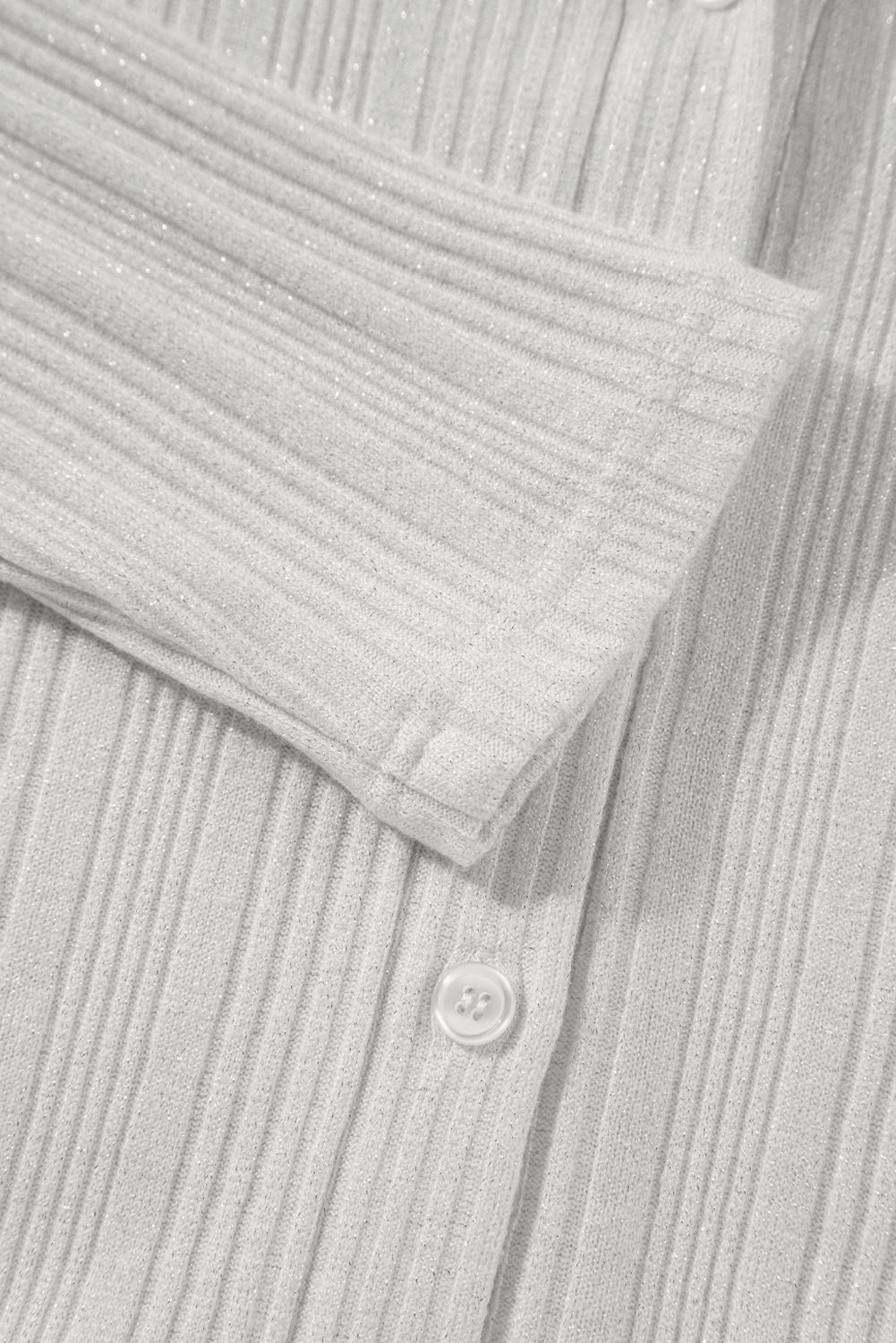 White Ribbed Plain Knit Cardigan