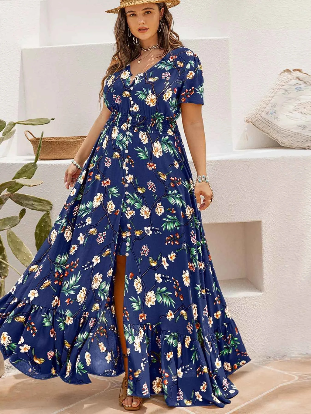 Plus Size Floral V-Neck Short Sleeve Maxi Dress 04f5dd85-69c4-430f-9e4c-563004f2134a-Max-Origin