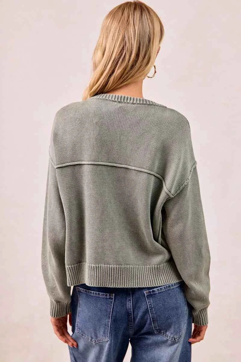 BiBi Washed Sweater V Neck Cardigan 04f641951d894e83a726042b3734955e-Max-Origin