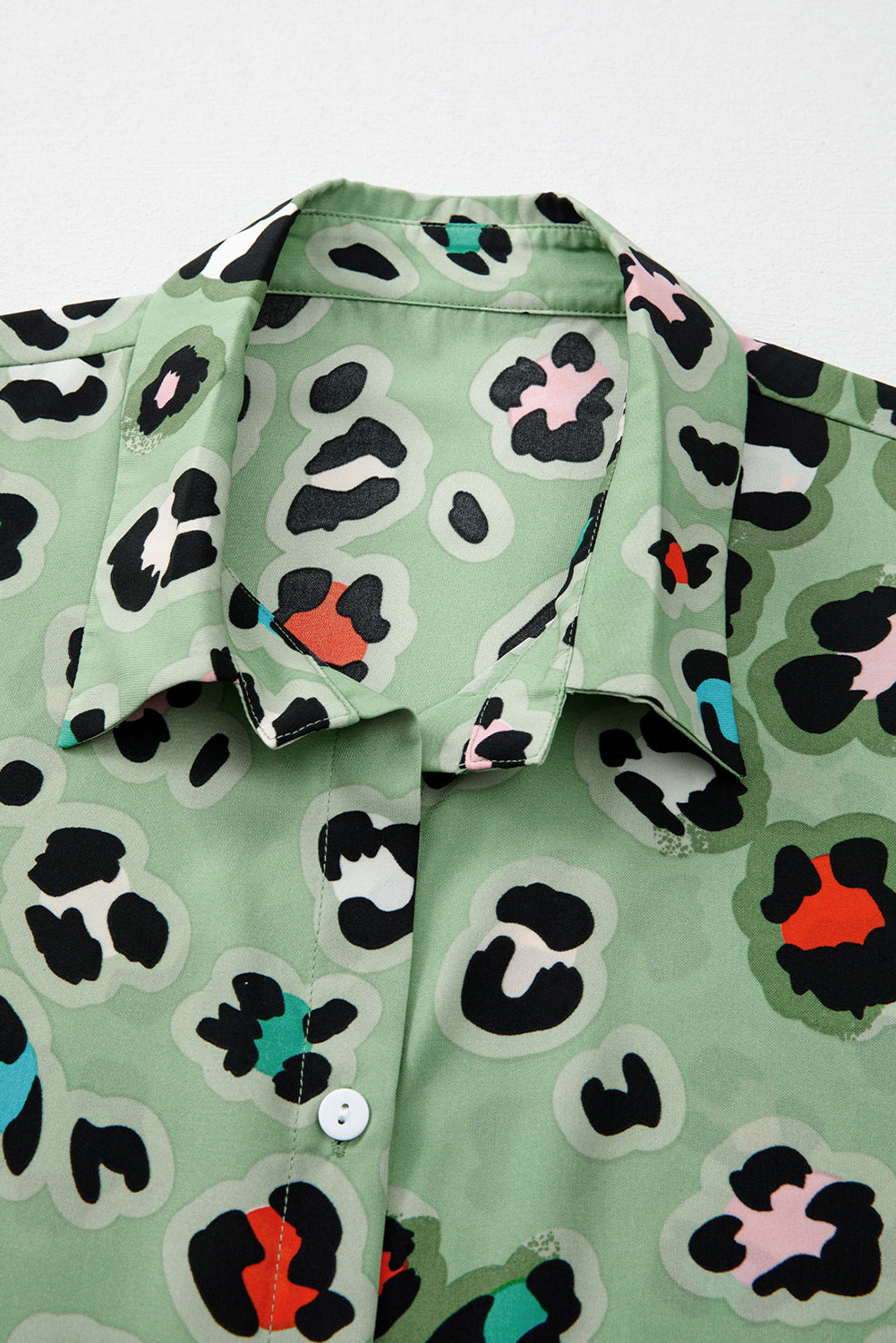 Green Leopard Print Short Sleeve Shirt and Wide Leg Pants Set 04f6f043c35b790e