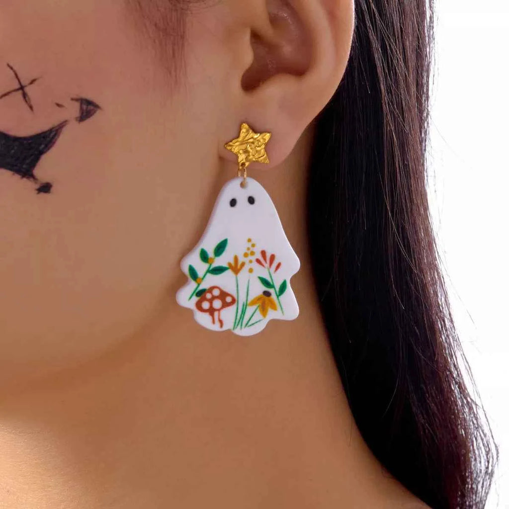 Whimsical Ghost Earrings with Floral Design White One Size 04ff39fd-64f5-4fd6-9325-ad918788f81f-Max-Origin
