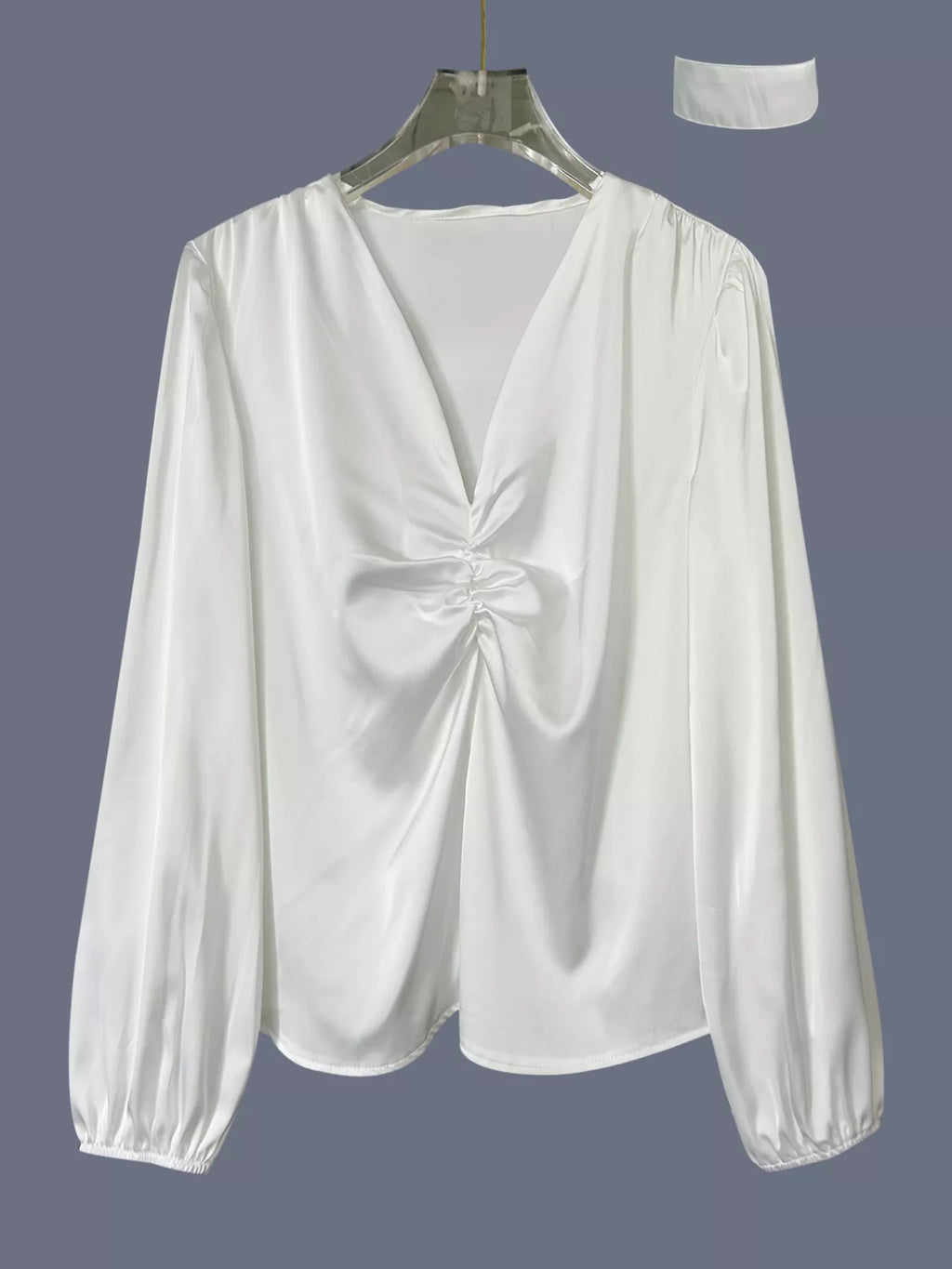 V-Neck Ruched Long Sleeve Blouse 05074ccc47bb42f68bbc8cc5d1b7aa3b-Max-Origin