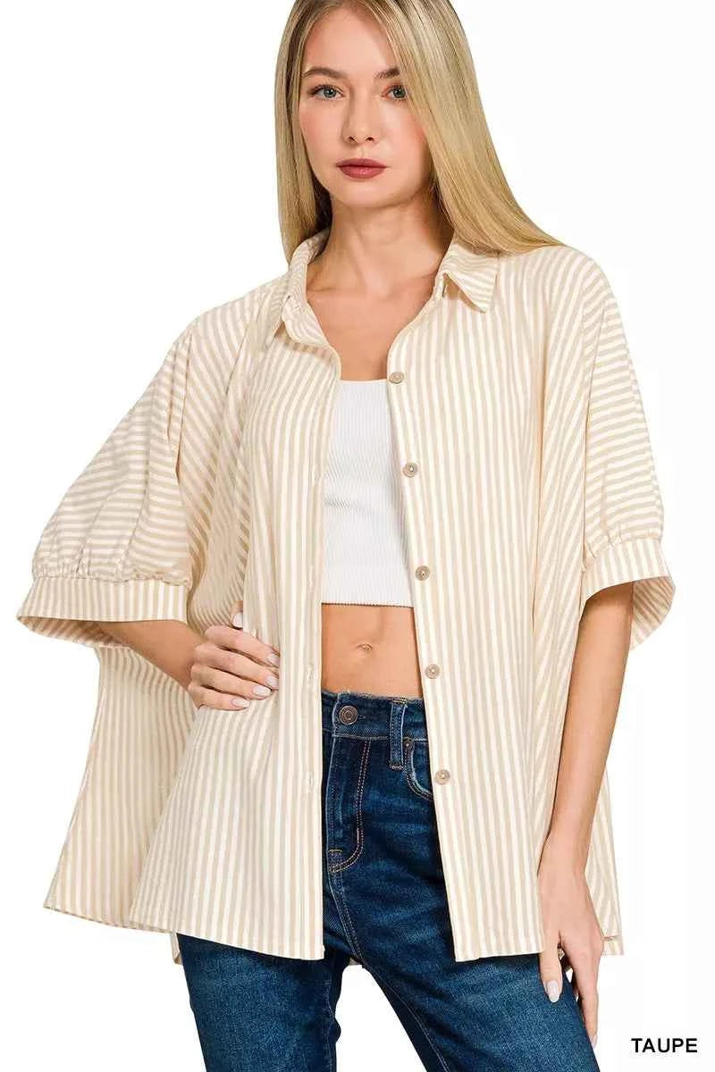 Zenana Oversized Stripe Button Down Shirt TAUPE 0514c0a55c1043f798a36a3eb2825b20-Max-Origin