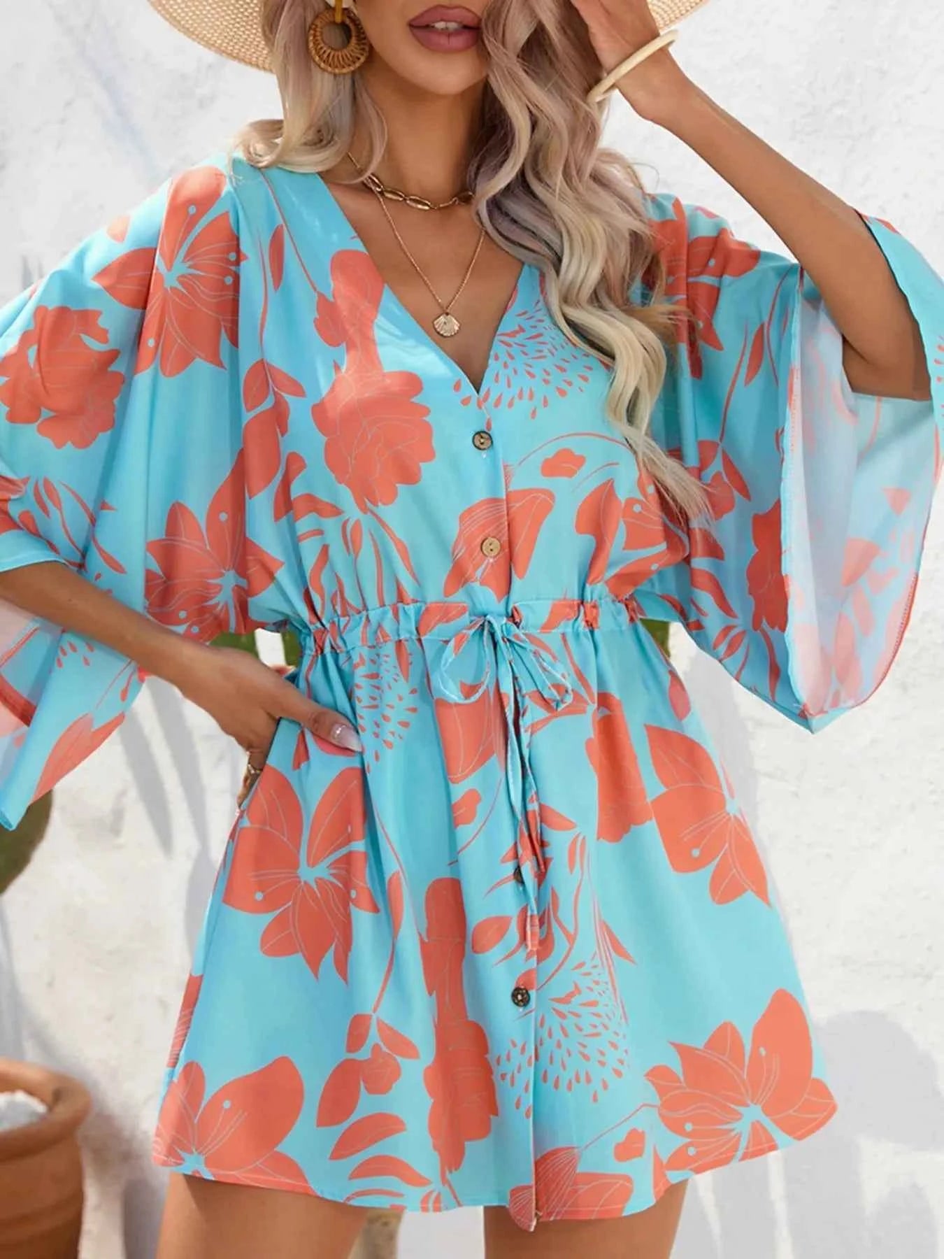 Color Block Drawstring Waist Button Up Dress 0515f7555e8046debab9cc44c00de6f4-Max-Origin