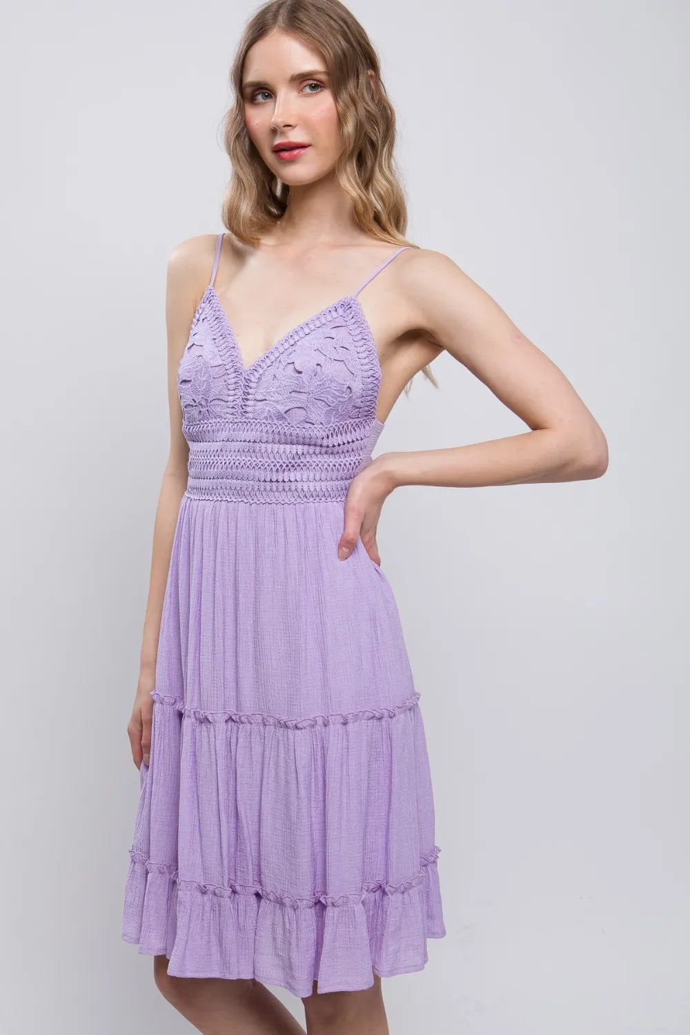 Love Tree Lace Detail Tied V-Neck Mini Cami Dress 051e1f48-ff38-4958-9f43-fed616e99eb5-Max
