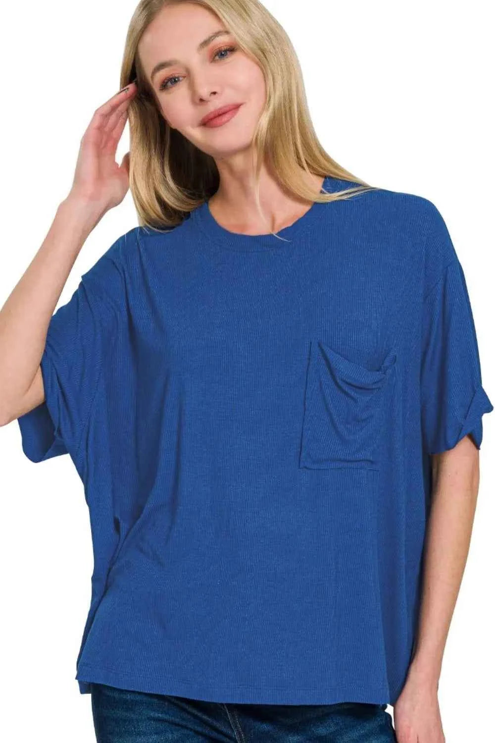 Zenana Oversized Ribbed Round Neck Short Sleeve Tee LT NAVY 0523ec99-ec60-40fe-a45f-181ec52ce284-Max-Origin