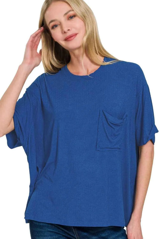 Zenana Oversized Ribbed Round Neck Short Sleeve Tee LT NAVY 0523ec99-ec60-40fe-a45f-181ec52ce284-Max-Origin