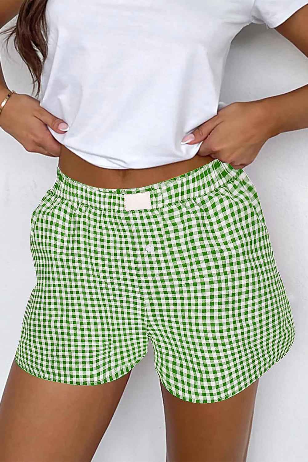 Red Vintage Plaid Print High Waisted Loose Wide Leg Shorts 053359b27c564eb6