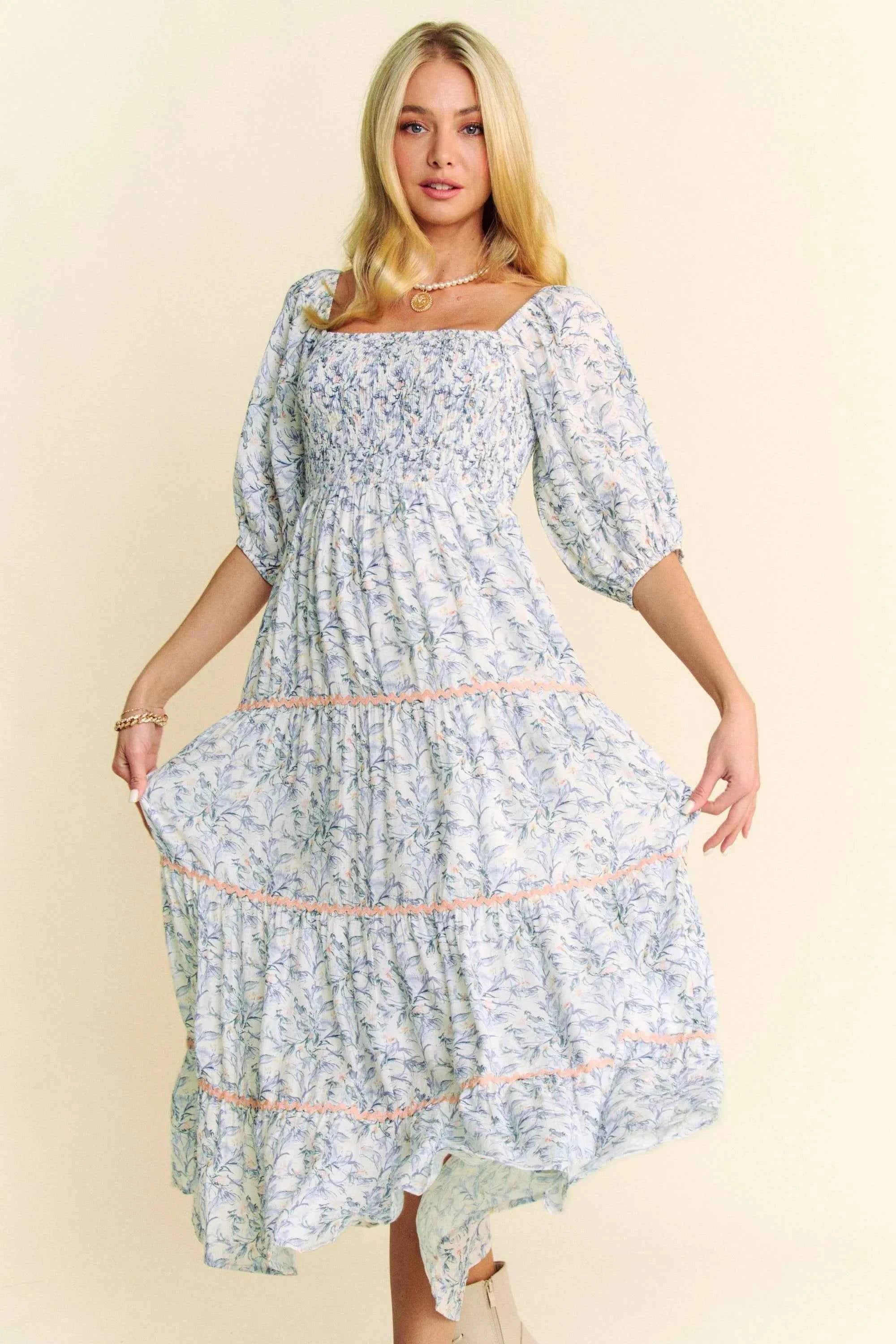 Davi & Dani Contrast Ric Smocking Bodice Tiered Midi Dress 0533682006a14771b4ea07e5483af523-Max-Origin