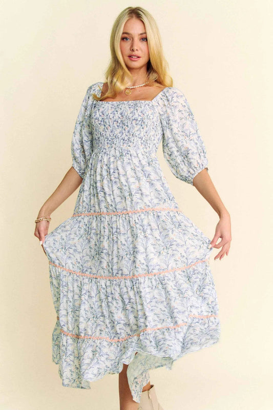 Davi & Dani Contrast Ric Smocking Bodice Tiered Midi Dress 0533682006a14771b4ea07e5483af523-Max-Origin
