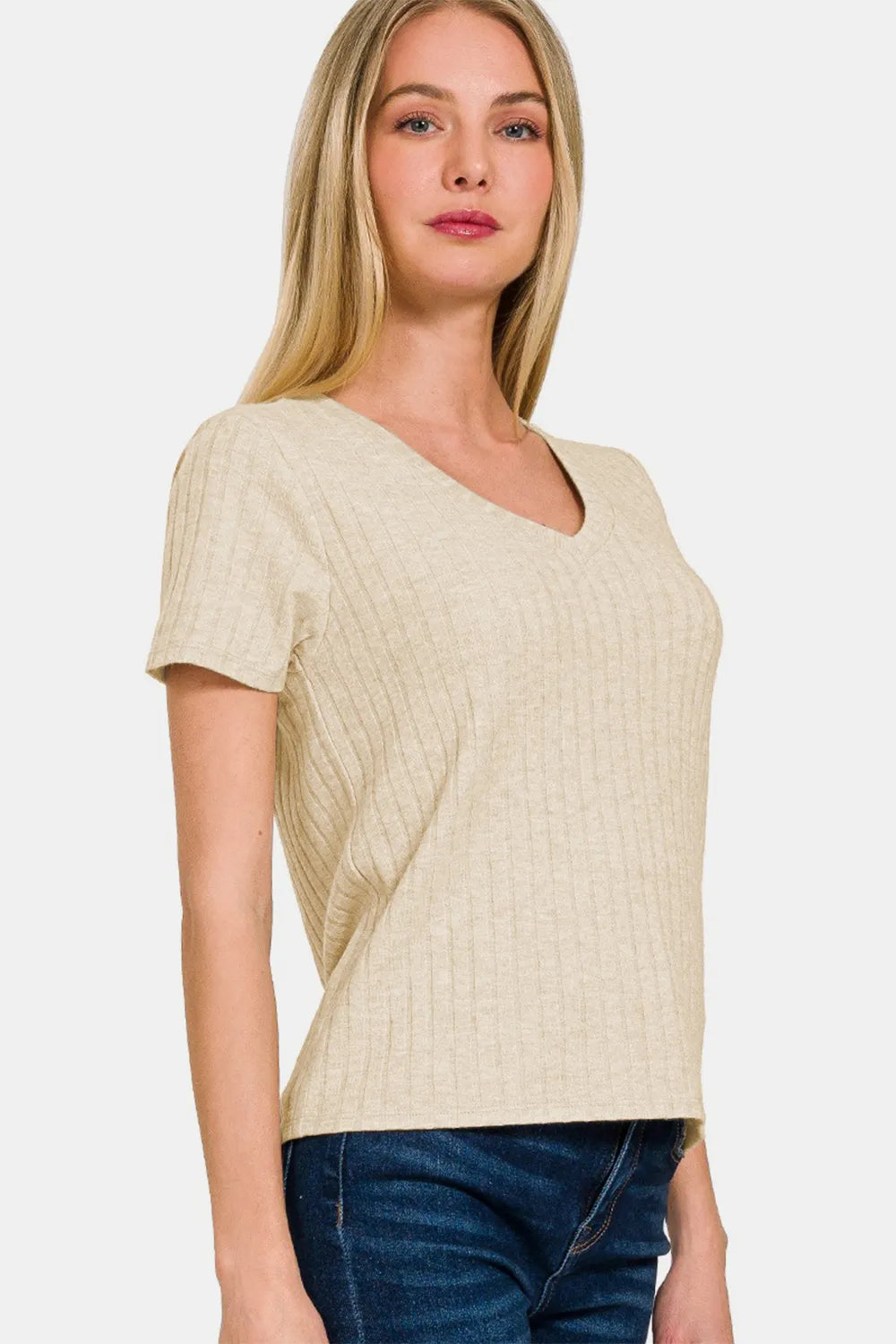 Zenana Ribbed Short Sleeve T-Shirt 053c8805-b8bf-4108-9774-227592d14ebb-Max