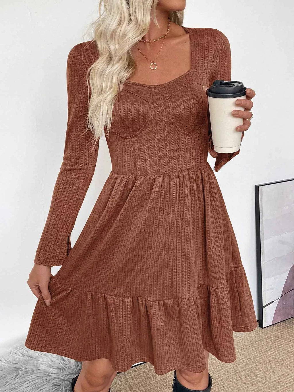 Ruffled Hem Long Sleeve Knit Dress 053cef0e3a22438da11ad1b7a03166ad-Max-Origin