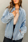 Myosotis Elastic Hem Collared Zip Up Denim Jacket Myosotis 90%Cotton+5%Viscose+5%Polyester 053d7ed1a6b2d87c
