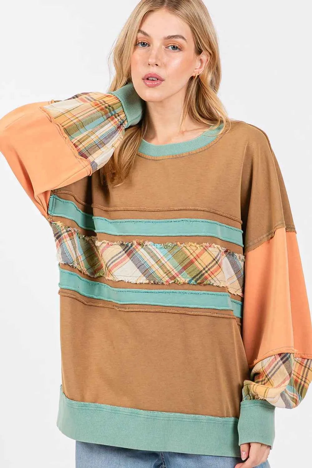 SAGE + FIG Mineral Wash Raw Edge Color Block Sweatshirt 05445b0e-d7d9-46ac-b769-45a290e09cd3-Max