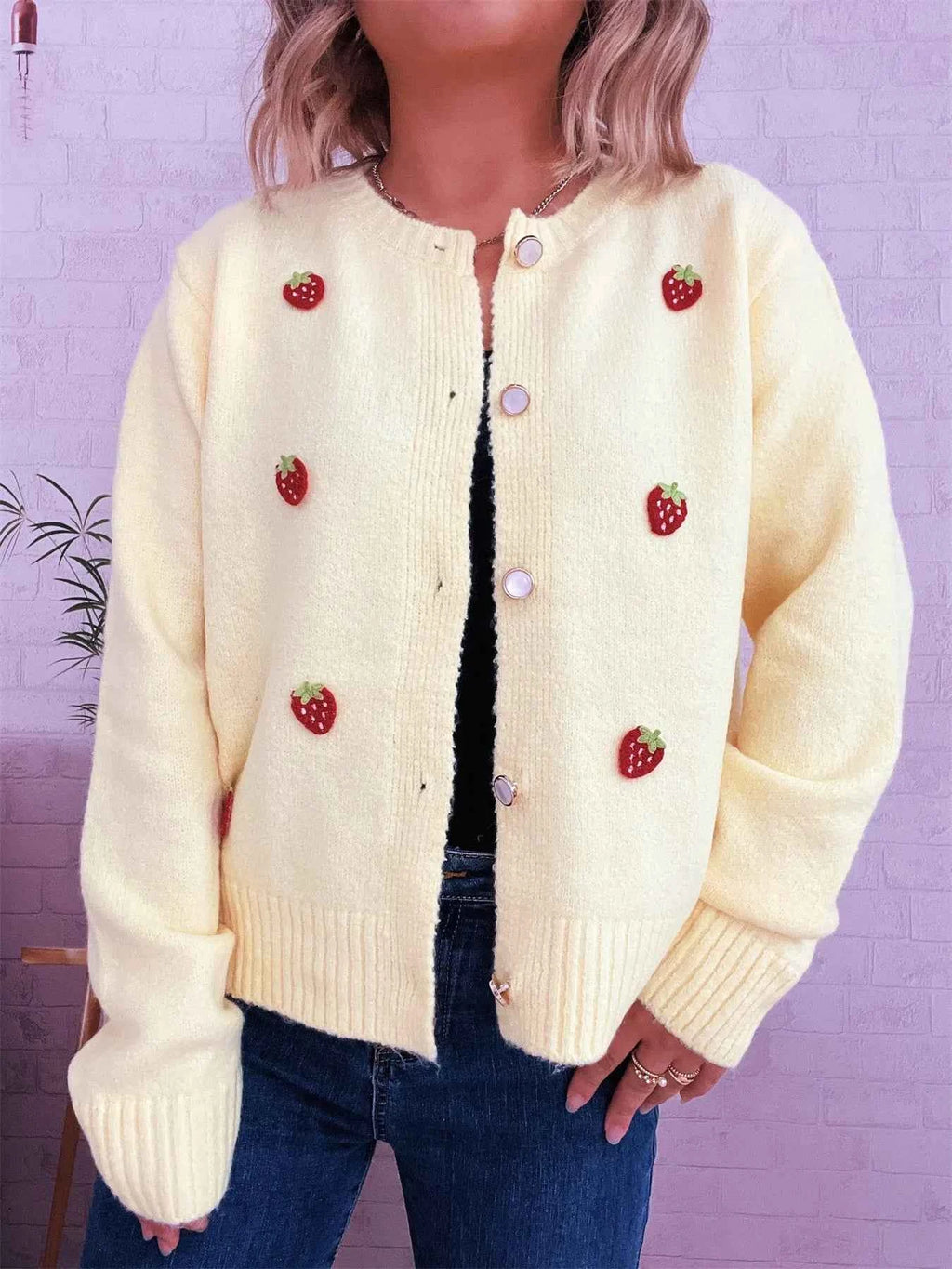 Strawberry Button Up Long Sleeve Cardigan 05452de924824e86a88bdc0ba58b482a-Max-Origin