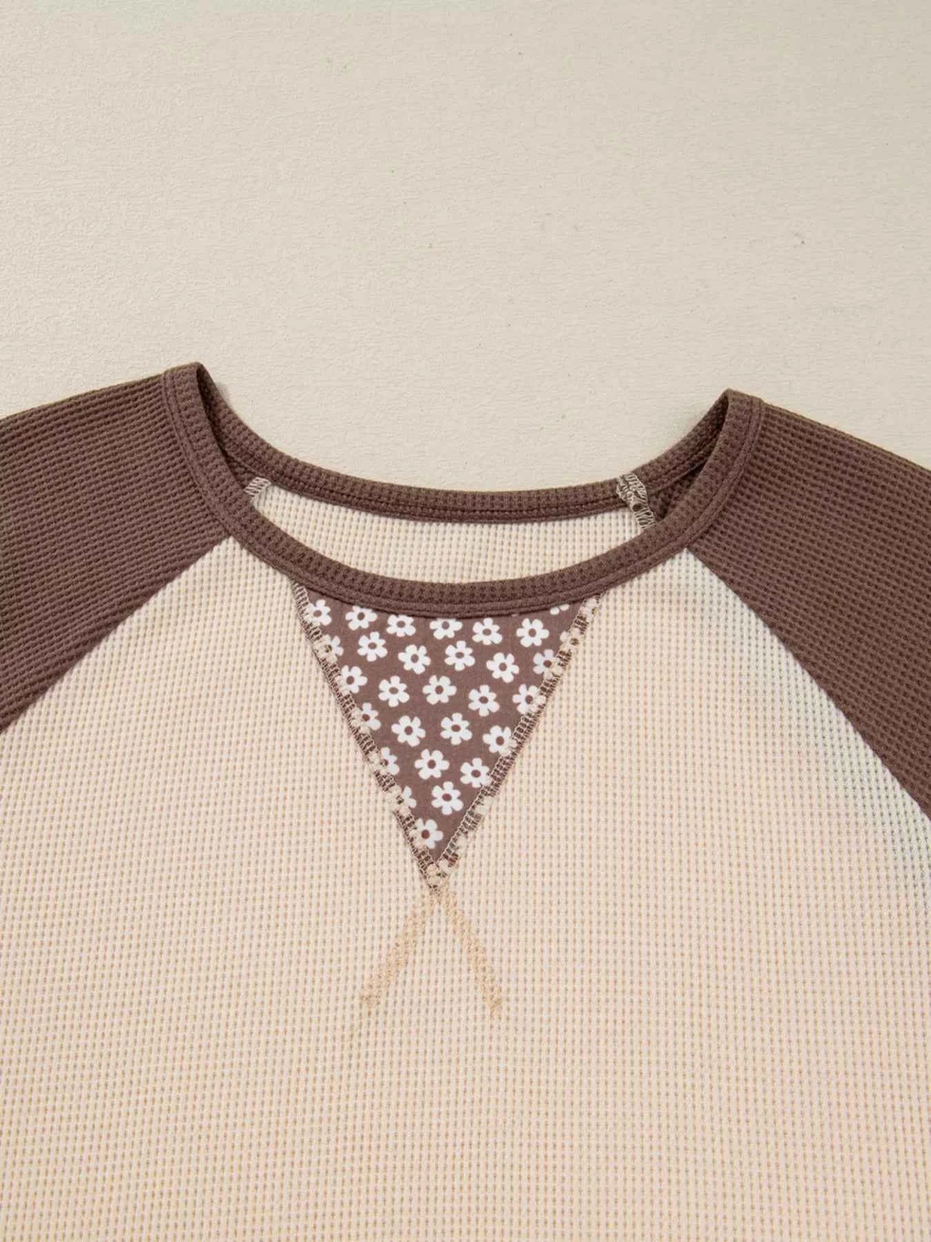 Floral Print Patchwork Color Block Long Sleeve Top 054c4105df5f4e4aae31471acfc0542a-Max-Origin