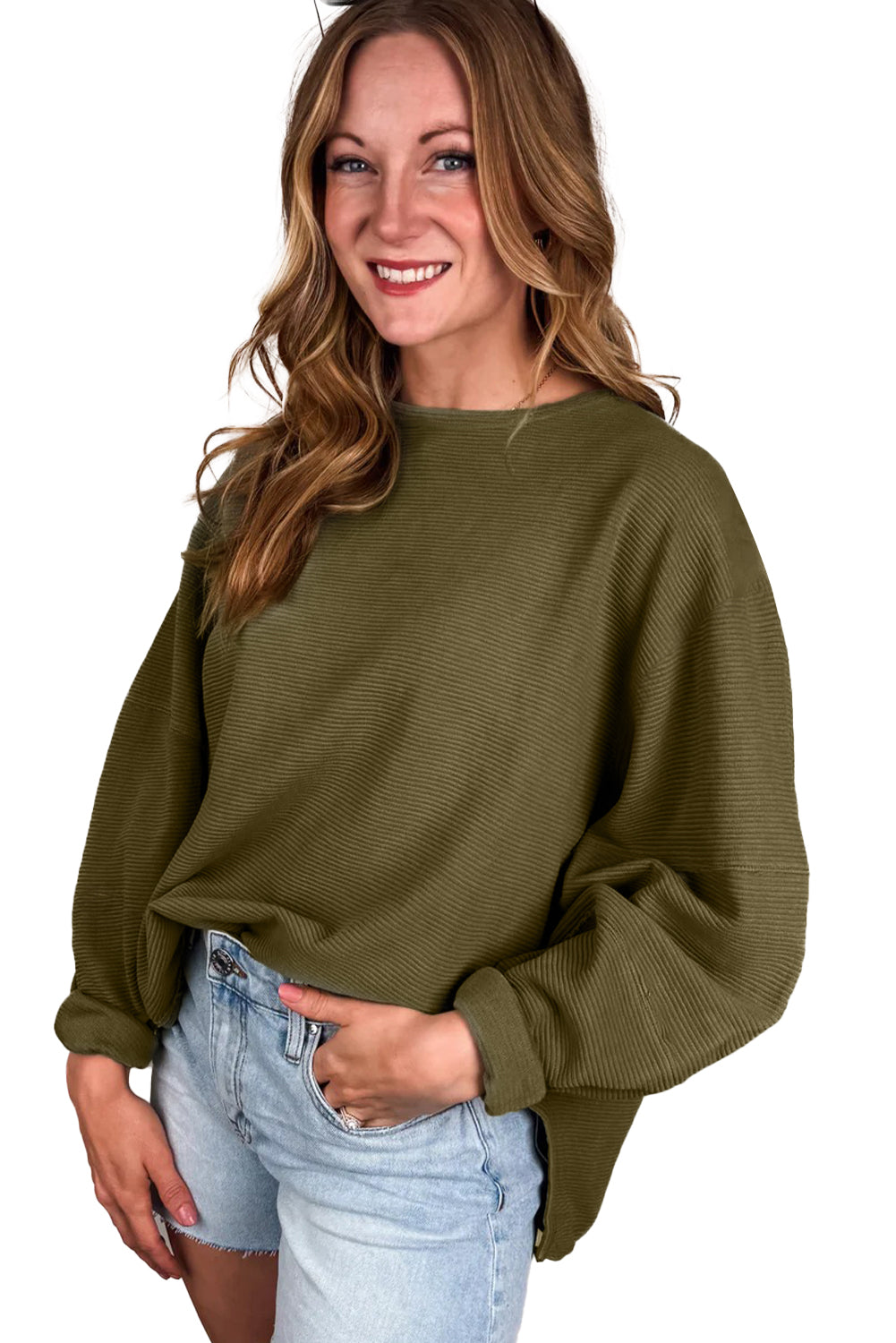 Seagrass Plain Ribbed Exposed Seam Loose Top