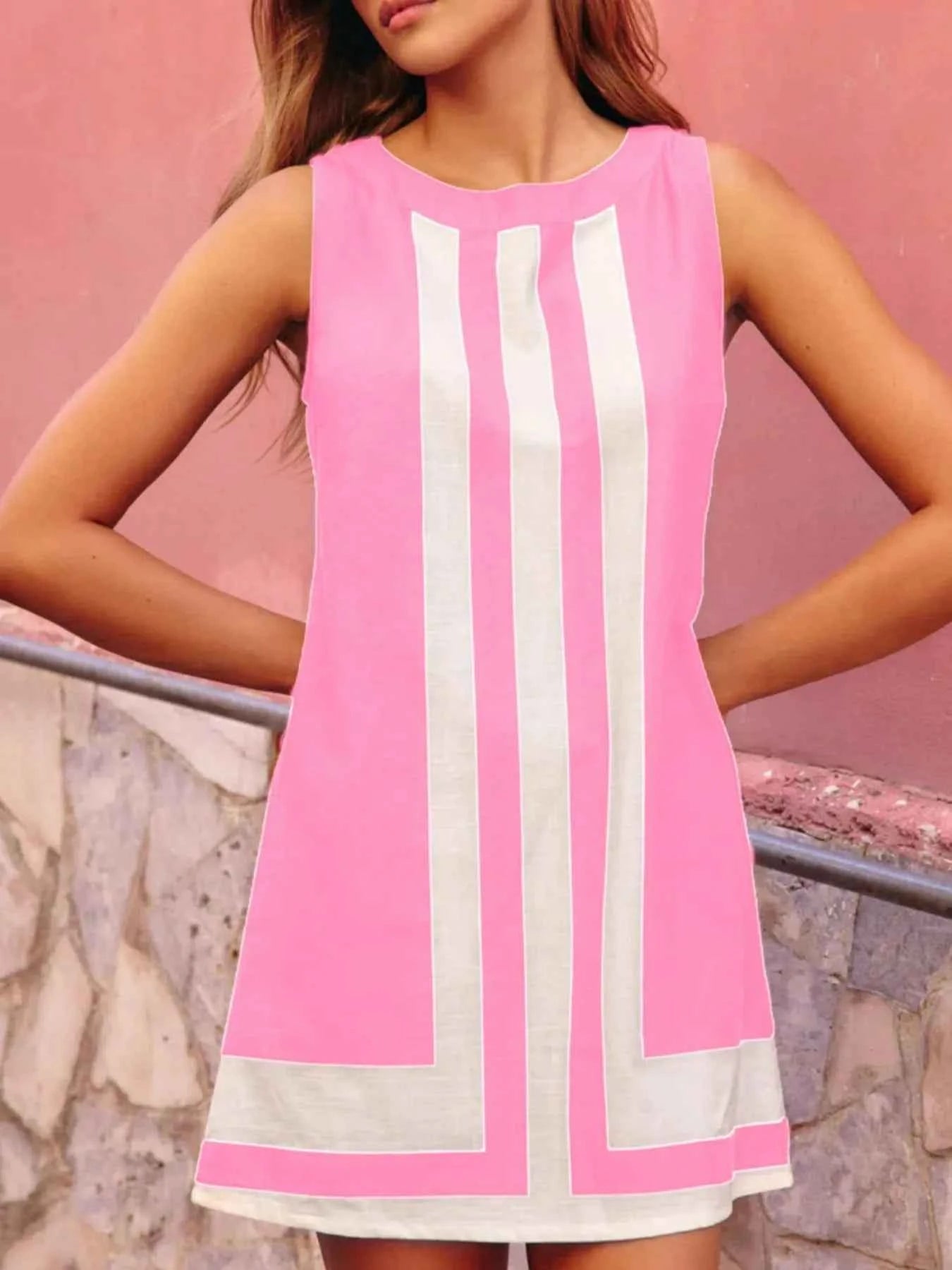 Striped Round Neck Sleeveless Dress Pink 0552eff9-6cf8-448a-80e3-b5d505012c96-Max-Origin