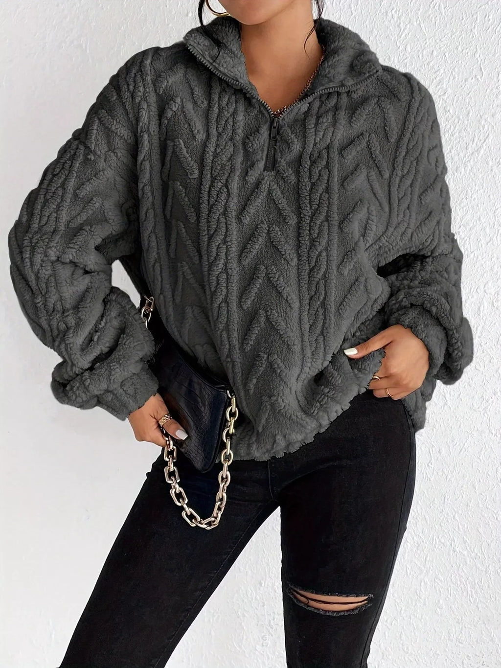 Quarter Zip Dropped Shoulder Sherpa Sweatshirt 05532930eb3f43f5a0c49da2a8421941-Max-Origin