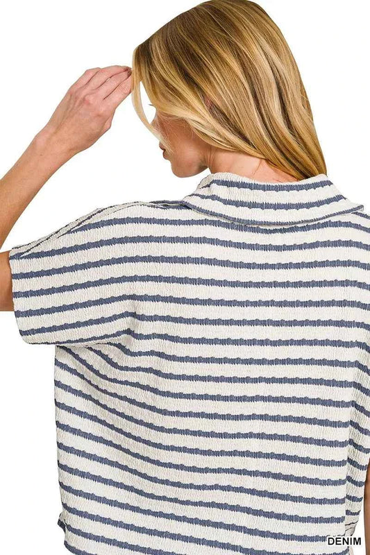 Striped Split Neck Collared Top 05570df14796482eb523b9f35f9fbdf0-Max-Origin