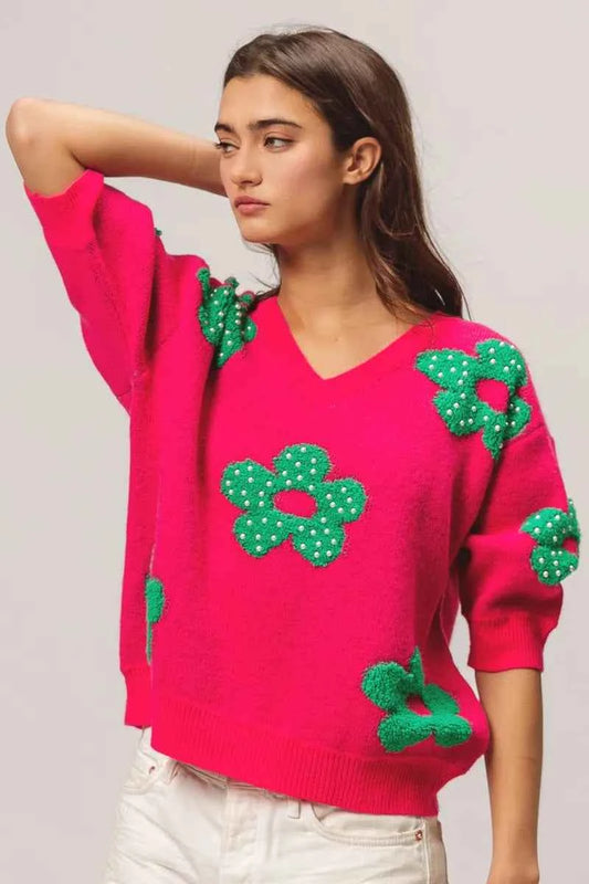 Pearl Beads Flowers Sweater Top 0559879914ff4233ad3a6e4e91da08a8-Max-Origin