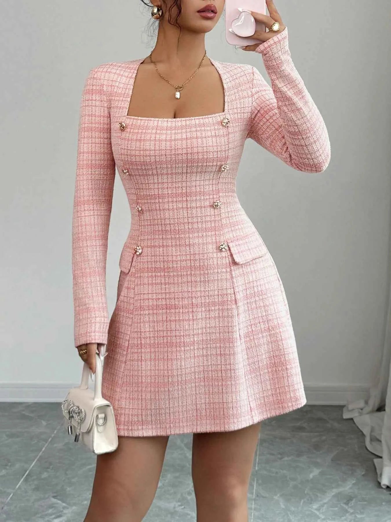 Square Neck Long Sleeve Dress Blush Pink 055bdefa-dfc0-42fa-adab-b0c926cc6f9a-Max-Origin