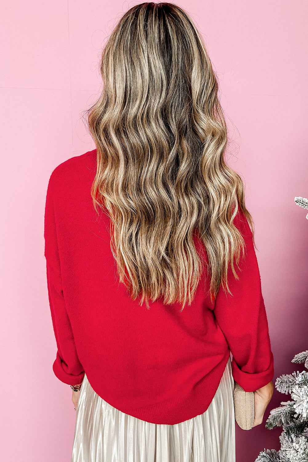 Fiery Red Tinsel Merry Letter Drop Shoulder Baggy Sweater 0560839af4a418bb