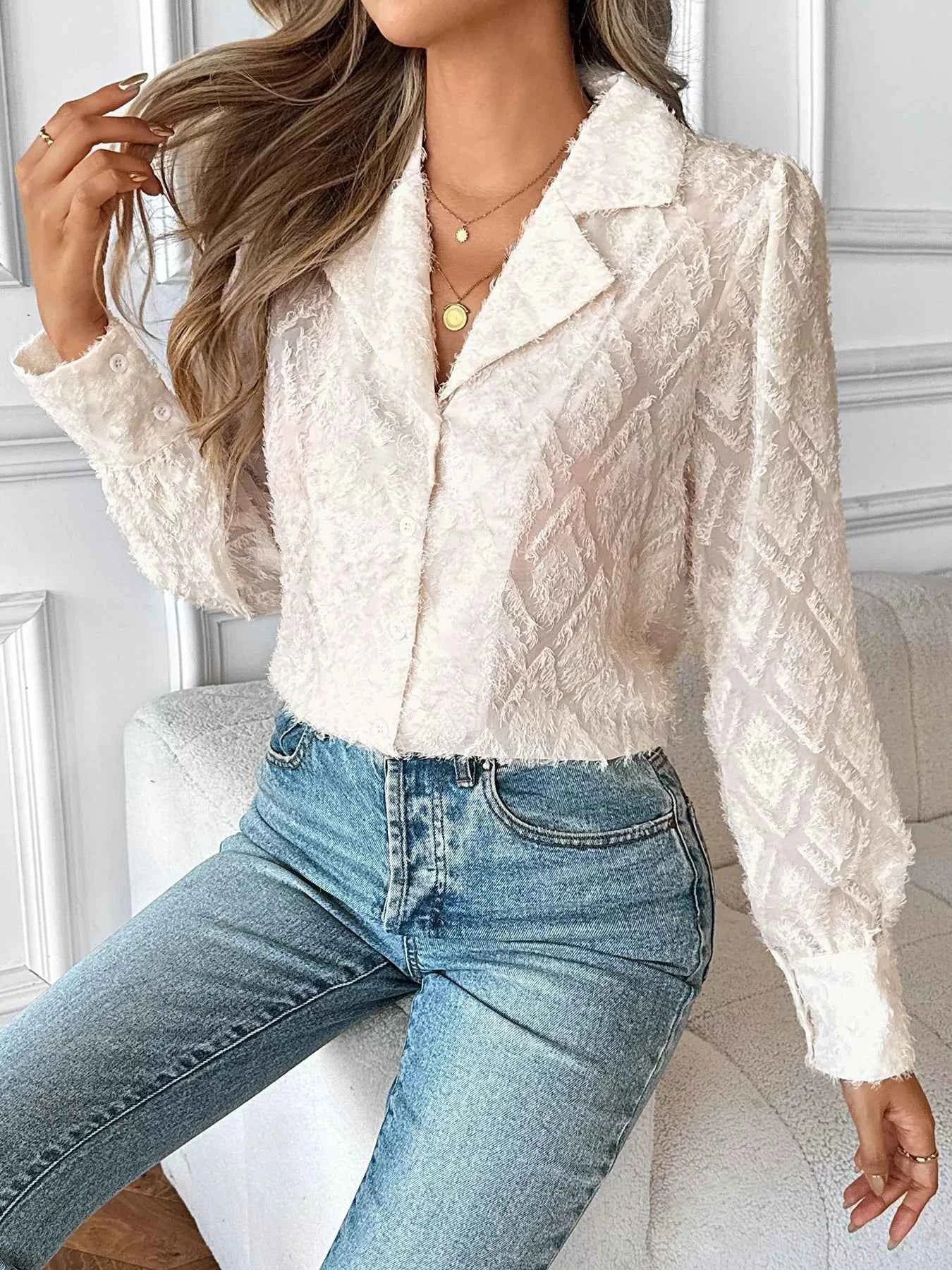 Textured Long Sleeve Button-Up Shirt