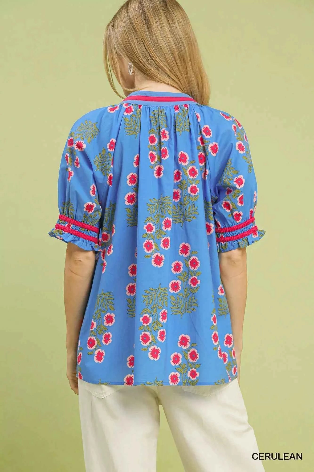 Umgee Floral V-Neck Puff Sleeve Top 05734c0e-3596-4392-bf8b-ca190cac4e70-Max-Origin