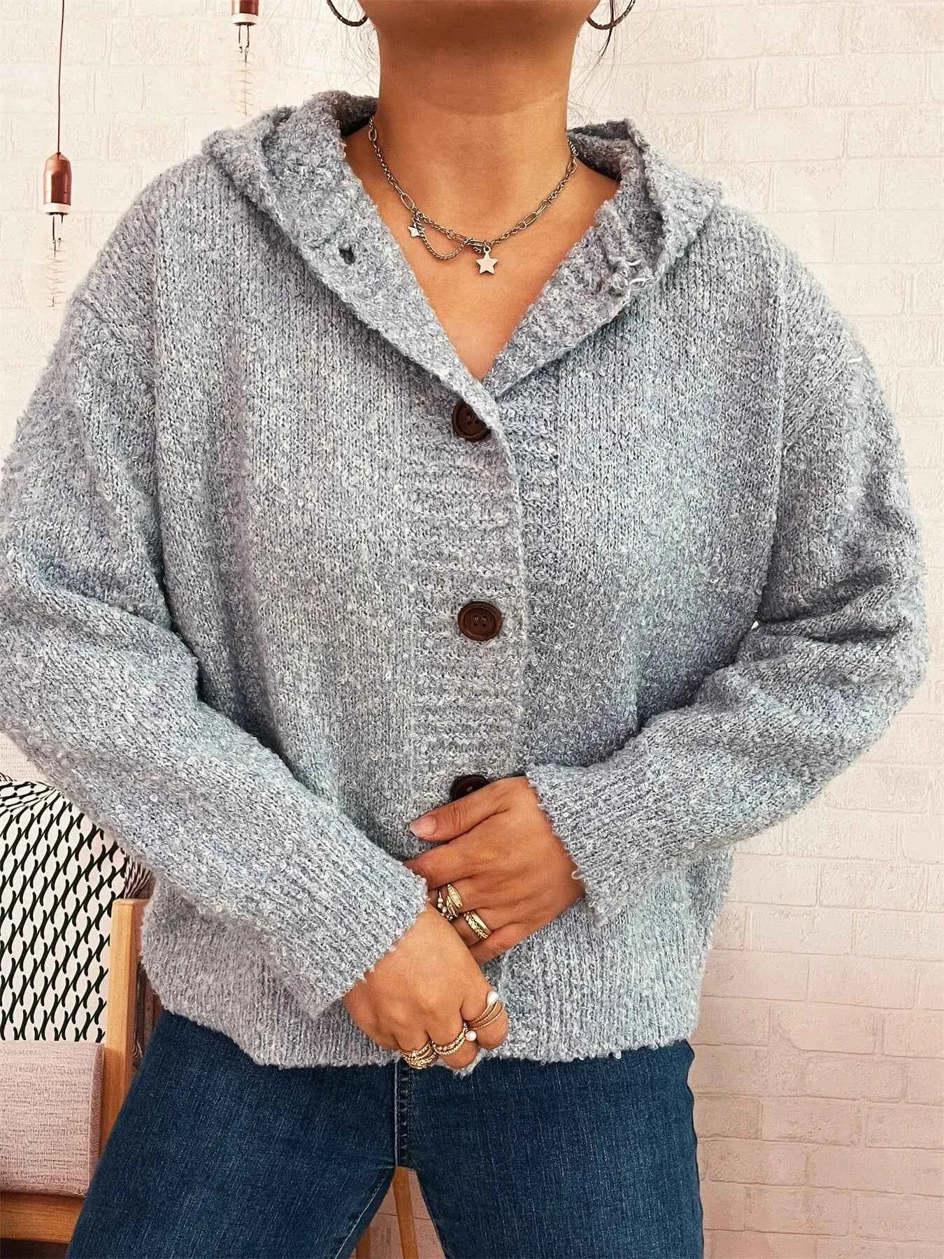 Cozy Button-Up Hooded Cardigan