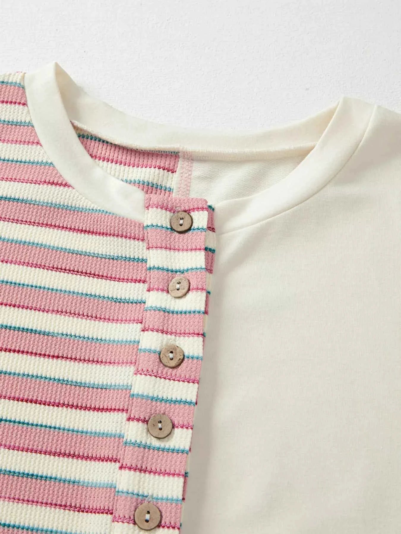 Stripe Stitched Detail Color Block Patchwork Oversized Top 057e28f651aa45b79dd979b5dab550ca-Max-Origin