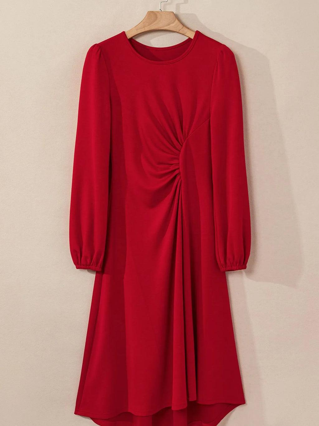 Solid Color Ruched Detail Long Sleeve Midi Dress 0581e48f-3a1b-4be9-9446-73a1de0775e0-Max-Origin