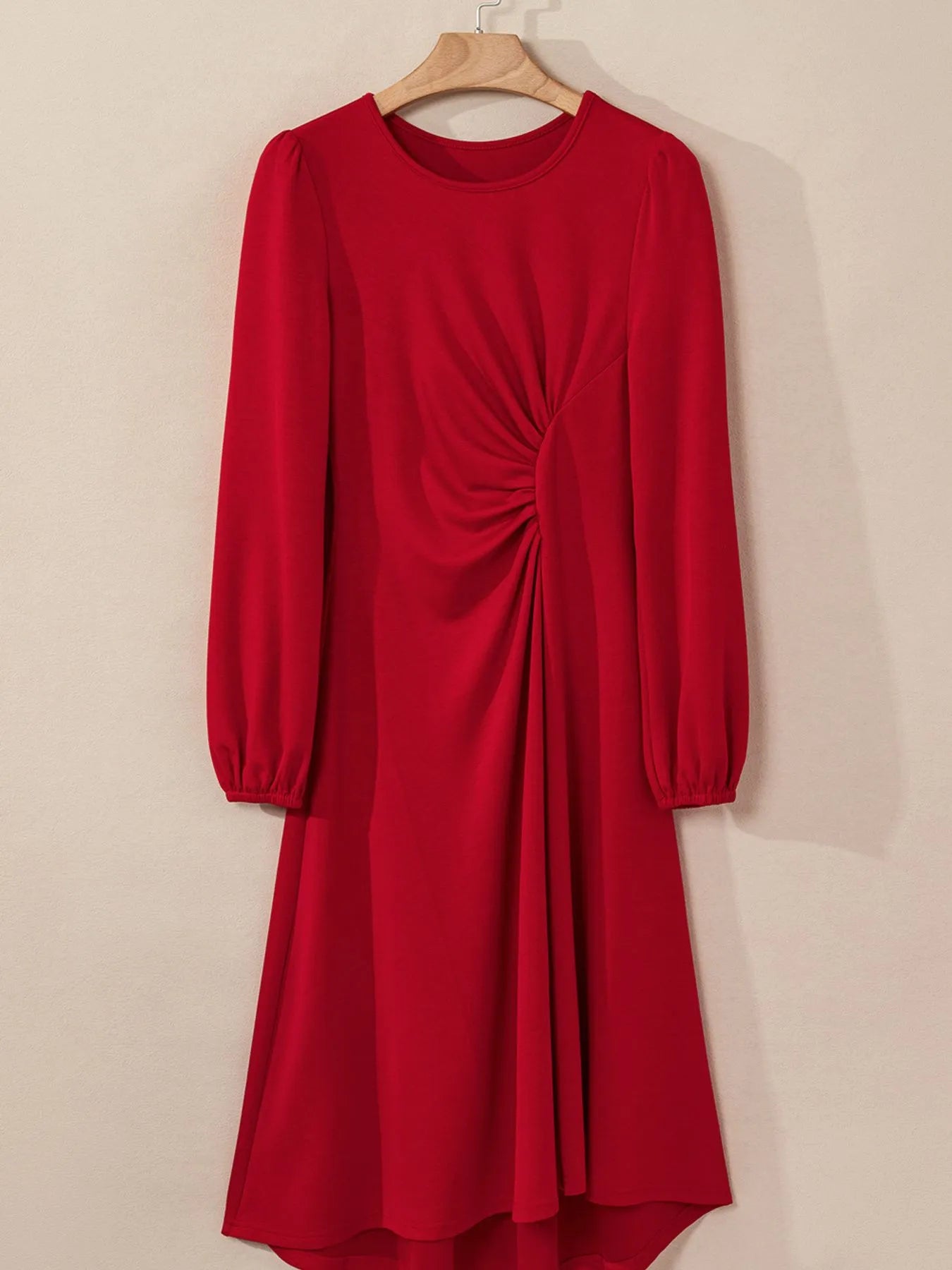 Solid Color Ruched Detail Long Sleeve Midi Dress 0581e48f-3a1b-4be9-9446-73a1de0775e0-Max-Origin