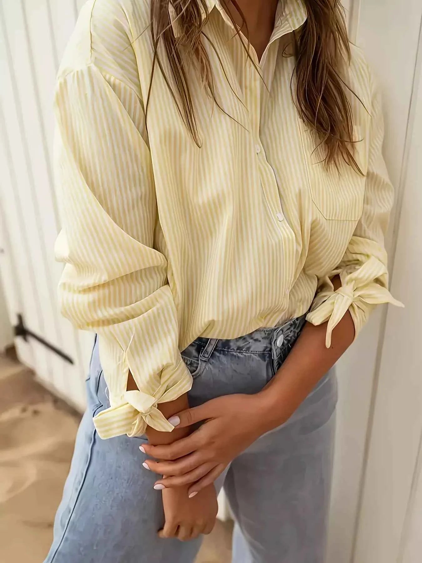 Striped Button Up Tie-Cuff Long Sleeve Shirt 0582fcd51596465787853a6f6b420246-Max-Origin