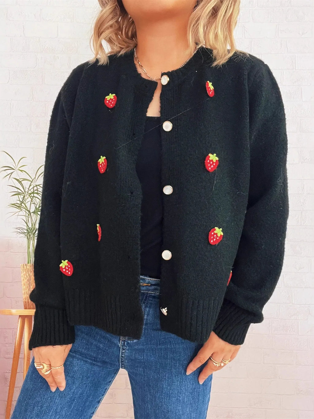 Strawberry Button Up Long Sleeve Cardigan 0584f81338a344549127c85137e7c179-Max-Origin
