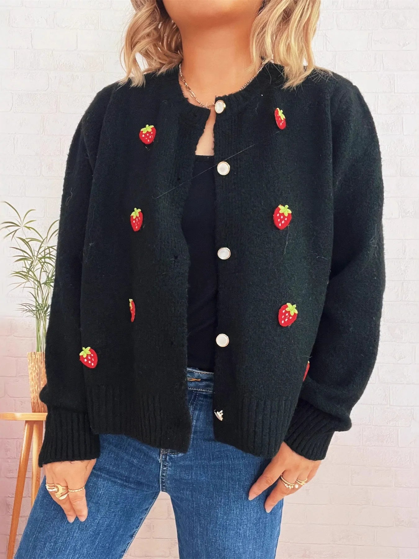 Strawberry Button Up Long Sleeve Cardigan 0584f81338a344549127c85137e7c179-Max-Origin