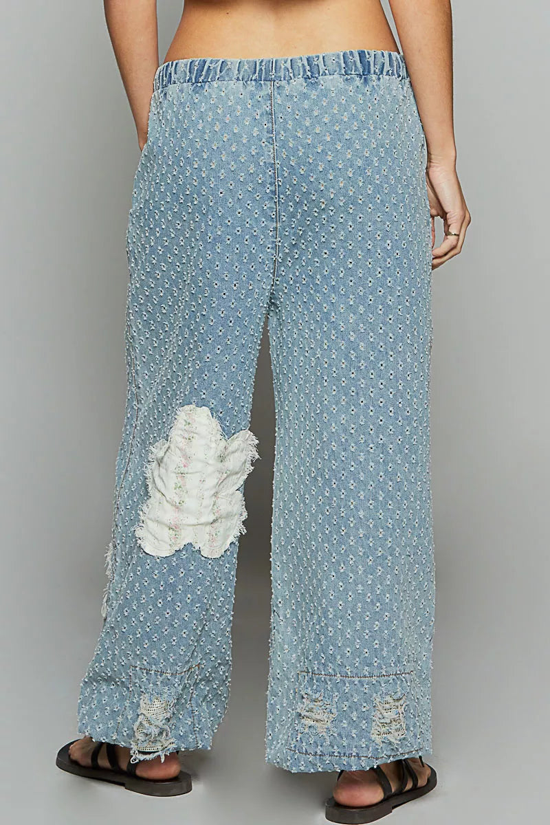 POL Floral Patch Washed Textured Twill Pants with Crochet See Thru Patch 0587750b-52a8-4fe4-8d13-c5a06008886d-Max-Origin