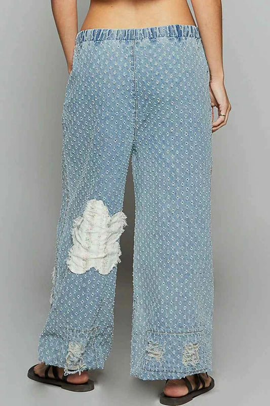 Floral Patch Washed Textured Twill Pants with Crochet See Thru Patch 0587750b-52a8-4fe4-8d13-c5a06008886d-Max-Origin