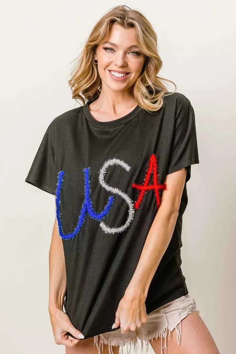 BiBi Metallic Letter Short Dolman Sleeve Top 058b9cf6-6937-4caf-9501-ea7728b836f6-Max-Origin