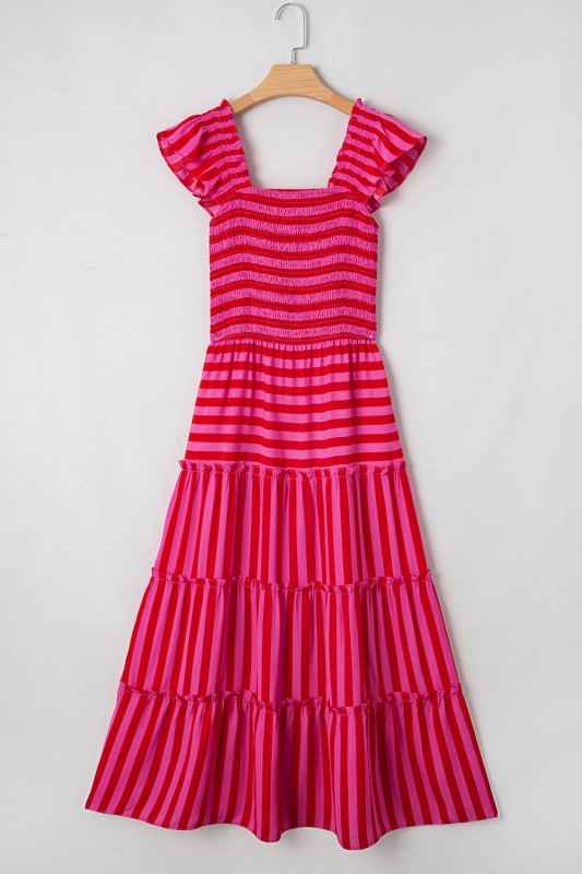 Stripe Smocked Bodice Flutter Sleeve Tiered Maxi D 058e2e6c-877d-4721-bd0b-3b5838746ca4