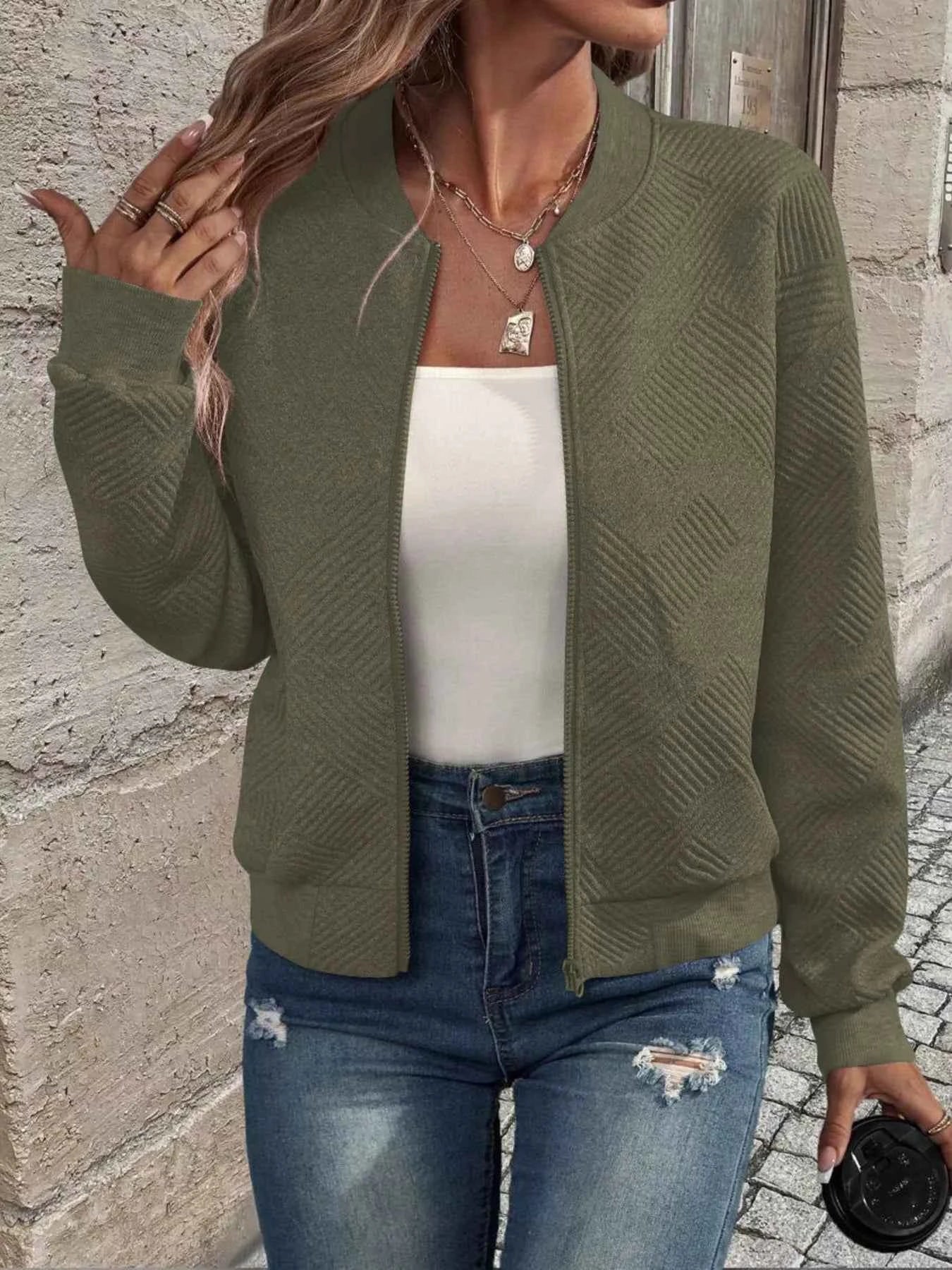 Texture Zip-Up Bomber Jacket 058f242e811f49ac86e5084cf38e751d-Max-Origin