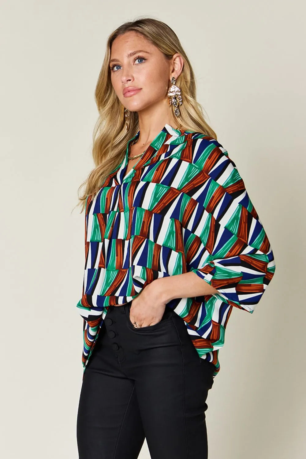 Double Take Full Size Geometric Notched Dolman Sleeve Top 0590e88b-4f1b-42fb-a36b-0d9c4da04bc8-Max