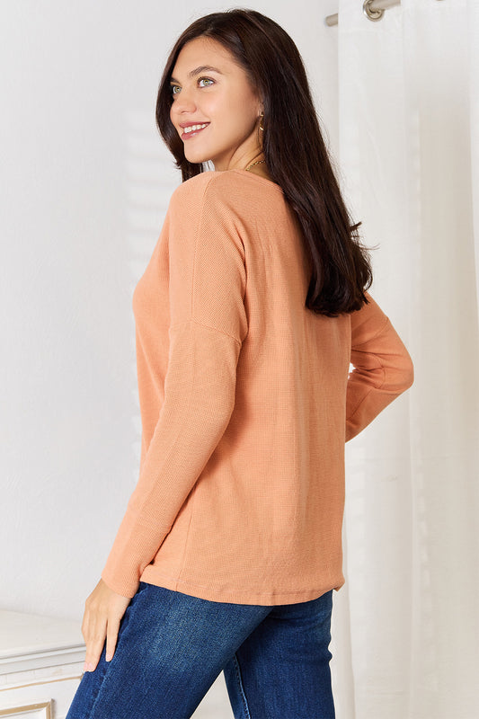 Basic Bae Half Button Long Sleeve Top 05922c52624548c4a73d5b14dd91fd19-Max