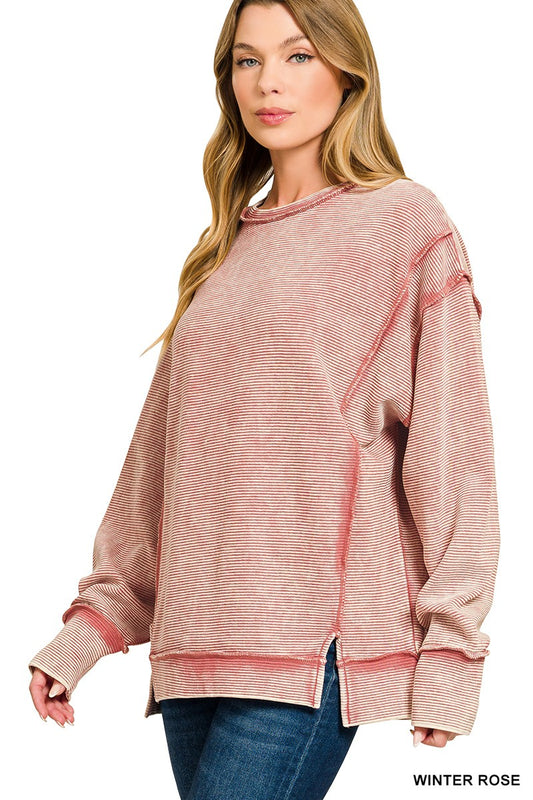 Zenana Acid Washed Double Ribbed Exposed-Seam Sweatshirt WINTER ROSE 0595b1dc7ab444a8ba88911604cf9b7f-Max