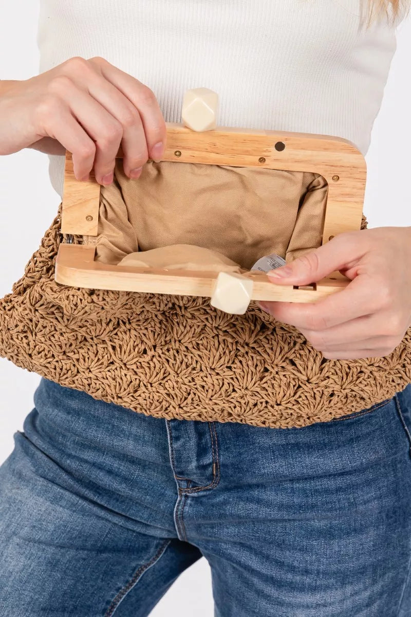 Fame Straw Braided Wooden Frame Cluch Bag 059a1819-0f6a-43b5-b54b-5c65797c904b-Max-Origin