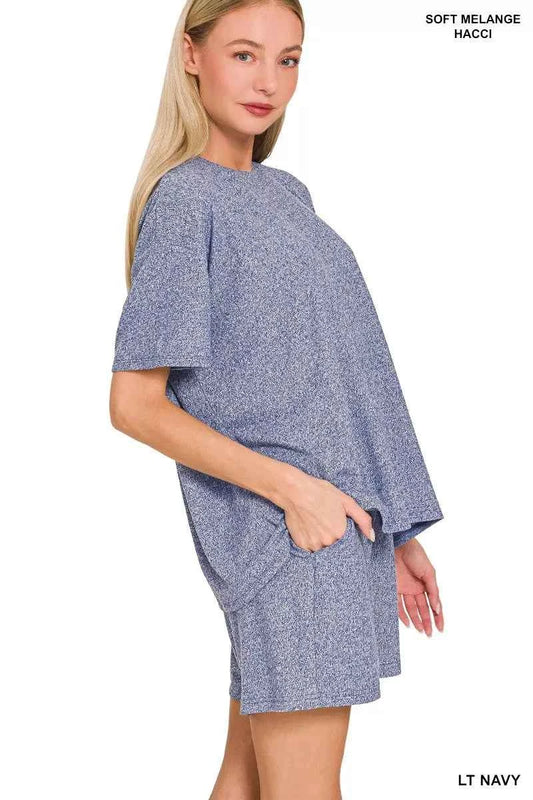 Zenana Soft Melange Short Sleeve Tee and Shorts Set 059b872a6e914902b6536ba651c3d11c-Max-Origin