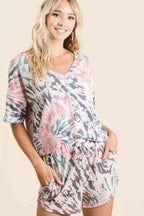 BiBi Tie Dye Print Terry V Neck Top With Contrast 059fcb8acc5646fda99a527a85a954e8-Max-Origin