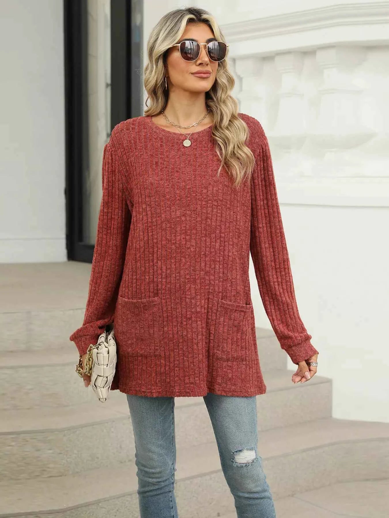 Ribbed Knit Long Sleeve T-Shirt 05a1ccebfa634824a5dcaa4300f87e13-Max-Origin